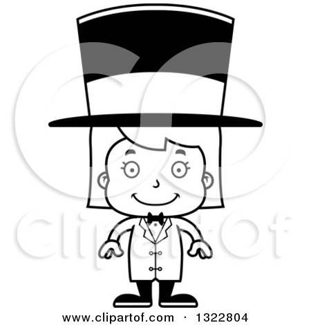 Lineart Clipart of a Cartoon Black and White Happy Girl Circus Ringmaster - Royalty Free Outline Vector Illustration by Cory Thoman