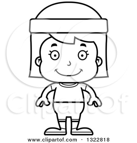 Lineart Clipart of a Cartoon Black and White Happy Fitness Girl - Royalty Free Outline Vector Illustration by Cory Thoman