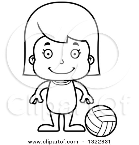 Lineart Clipart of a Cartoon Black and White Happy Girl Beach Volleyball Player - Royalty Free Outline Vector Illustration by Cory Thoman