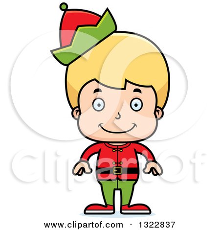 Clipart of a Cartoon Happy Blond White Christmas Elf Boy - Royalty Free Vector Illustration by Cory Thoman