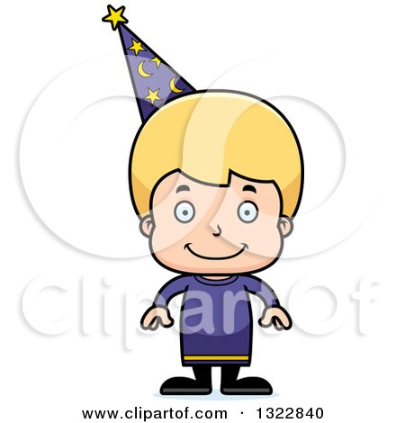 Clipart of a Cartoon Happy Blond White Boy Wizard - Royalty Free Vector Illustration by Cory Thoman