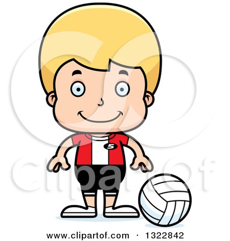 Clipart of a Cartoon Happy Blond White Boy Volleyball Player - Royalty Free Vector Illustration by Cory Thoman