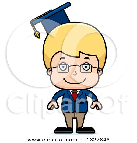 Clipart of a Cartoon Happy Blond White Boy Professor - Royalty Free Vector Illustration by Cory Thoman
