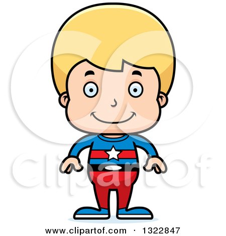 Clipart of a Cartoon Happy Blond White Boy Super Hero - Royalty Free Vector Illustration by Cory Thoman