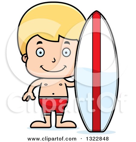 Clipart of a Cartoon Happy Blond White Surfer Boy - Royalty Free Vector Illustration by Cory Thoman