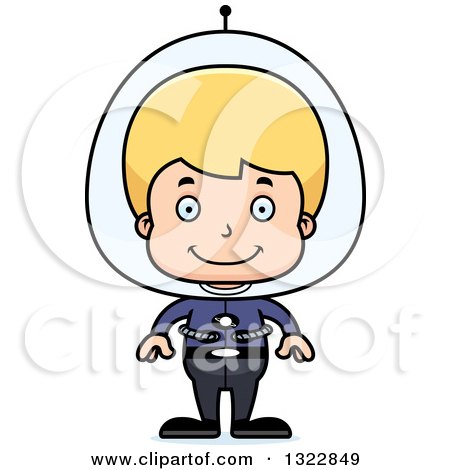 Clipart of a Cartoon Happy Blond White Futuristic Space Boy - Royalty Free Vector Illustration by Cory Thoman