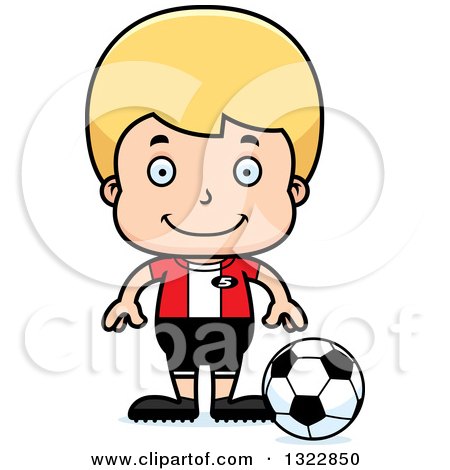 Clipart of a Cartoon Happy Blond White Boy Soccer Player - Royalty Free Vector Illustration by Cory Thoman