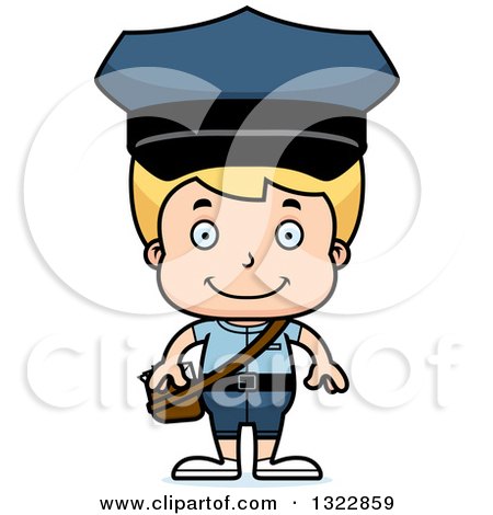 Clipart of a Cartoon Happy Blond White Boy Mailman - Royalty Free Vector Illustration by Cory Thoman