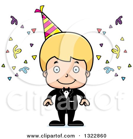 Clipart of a Cartoon Happy Blond White Party Boy - Royalty Free Vector Illustration by Cory Thoman