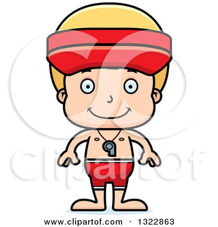 Clipart of a Cartoon Happy Blond White Boy Lifeguard - Royalty Free Vector Illustration by Cory Thoman