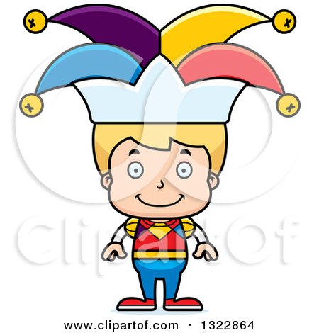 Clipart of a Cartoon Happy Blond White Boy Jester - Royalty Free Vector Illustration by Cory Thoman