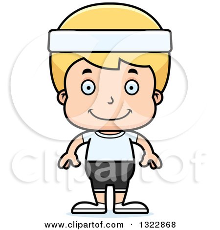 Clipart of a Cartoon Happy Blond White Fitness Boy - Royalty Free Vector Illustration by Cory Thoman