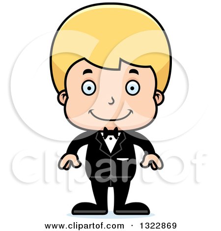 Clipart of a Cartoon Happy Blond White Boy Groom - Royalty Free Vector Illustration by Cory Thoman