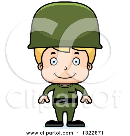 Clipart of a Cartoon Happy Blond White Boy Soldier - Royalty Free Vector Illustration by Cory Thoman
