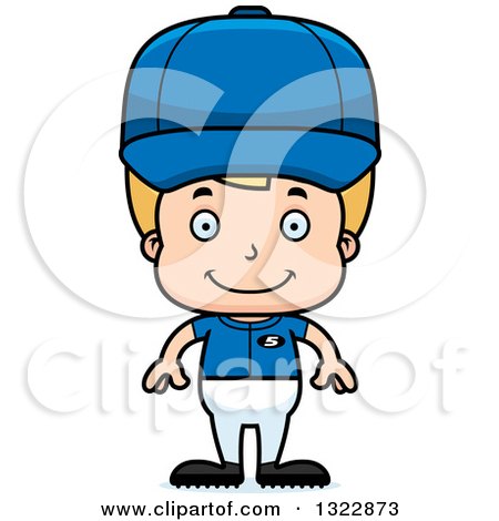 Clipart of a Cartoon Happy Blond White Boy Baseball Player - Royalty Free Vector Illustration by Cory Thoman