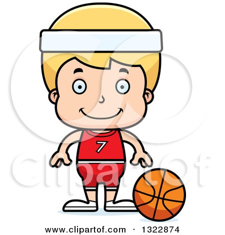 Clipart of a Cartoon Happy Blond White Boy Basketball Player - Royalty Free Vector Illustration by Cory Thoman