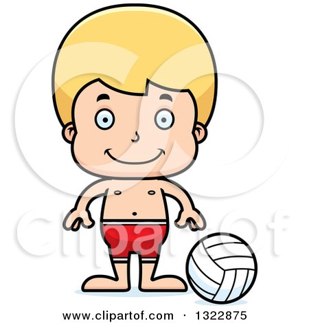 Clipart of a Cartoon Happy Blond White Boy Beach Volleyball Player - Royalty Free Vector Illustration by Cory Thoman