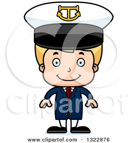Clipart of a Cartoon Happy Blond White Boy Captain - Royalty Free Vector Illustration by Cory Thoman