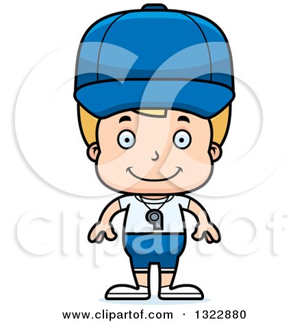 Clipart of a Cartoon Happy Blond White Boy Sports Coach - Royalty Free Vector Illustration by Cory Thoman