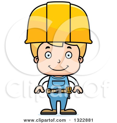 Clipart of a Cartoon Happy Blond White Boy Construction Worker - Royalty Free Vector Illustration by Cory Thoman
