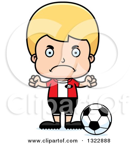 Clipart of a Cartoon Mad Blond White Boy Soccer Player - Royalty Free Vector Illustration by Cory Thoman
