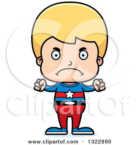 Clipart of a Cartoon Mad Blond White Boy Super Hero - Royalty Free Vector Illustration by Cory Thoman