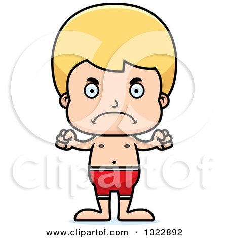 Clipart of a Cartoon Mad Blond White Boy Swimmer - Royalty Free Vector Illustration by Cory Thoman