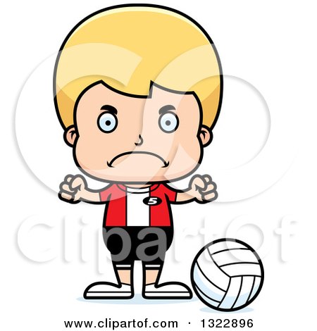 Clipart of a Cartoon Mad Blond White Boy Volleyball Player - Royalty Free Vector Illustration by Cory Thoman