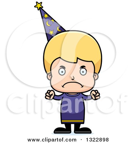 Clipart of a Cartoon Mad Blond White Boy Wizard - Royalty Free Vector Illustration by Cory Thoman
