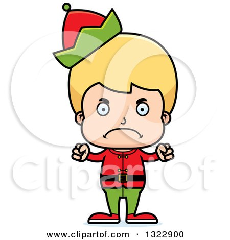 Clipart of a Cartoon Mad Blond White Christmas Elf Boy - Royalty Free Vector Illustration by Cory Thoman