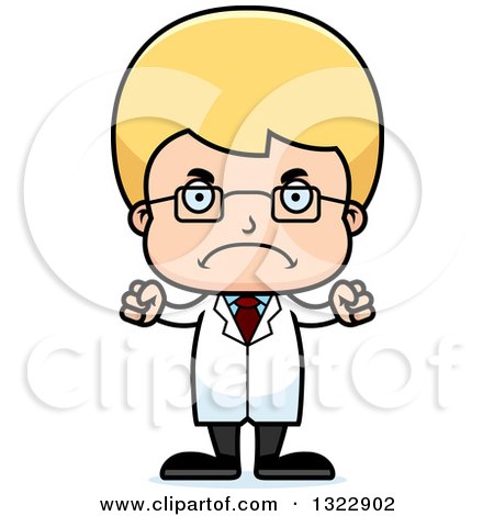 Clipart of a Cartoon Mad Blond White Boy Scientist - Royalty Free Vector Illustration by Cory Thoman