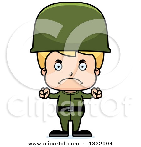 Clipart of a Cartoon Mad Blond White Boy Soldier - Royalty Free Vector Illustration by Cory Thoman