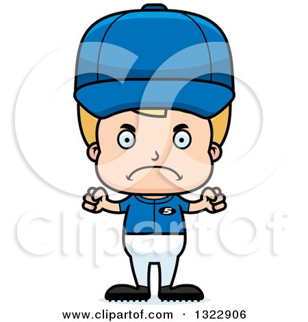 Clipart of a Cartoon Mad Blond White Boy Baseball Player - Royalty Free Vector Illustration by Cory Thoman