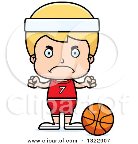 Clipart of a Cartoon Mad Blond White Boy Basketball Player - Royalty Free Vector Illustration by Cory Thoman