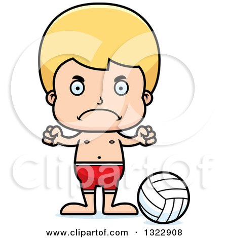 Clipart of a Cartoon Mad Blond White Boy Beach Volleyball Player - Royalty Free Vector Illustration by Cory Thoman