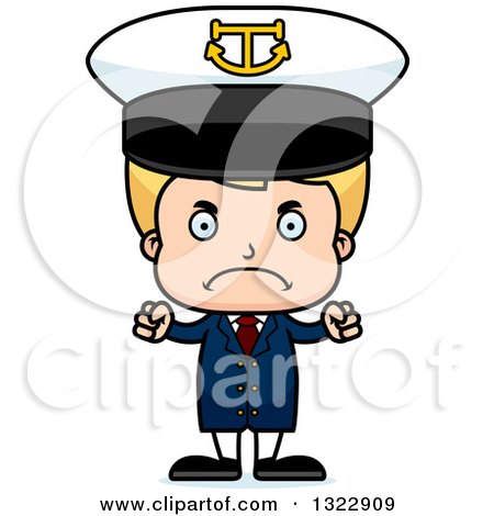 Clipart of a Cartoon Mad Blond White Boy Captain - Royalty Free Vector Illustration by Cory Thoman