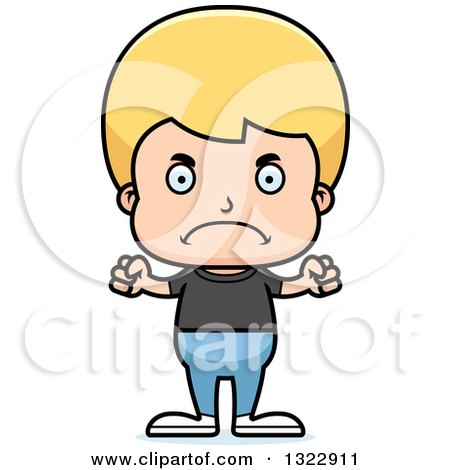 Clipart of a Cartoon Mad Blond White Casual Boy - Royalty Free Vector Illustration by Cory Thoman