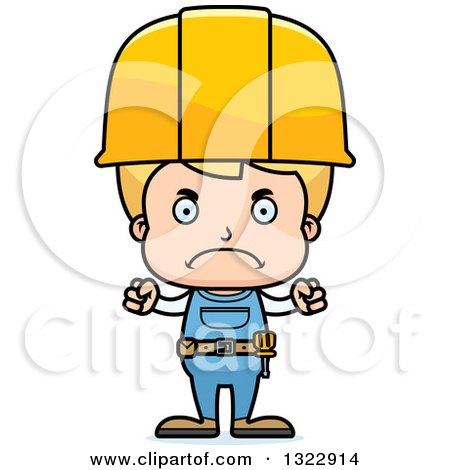 Clipart of a Cartoon Mad Blond White Boy Construction Worker - Royalty Free Vector Illustration by Cory Thoman
