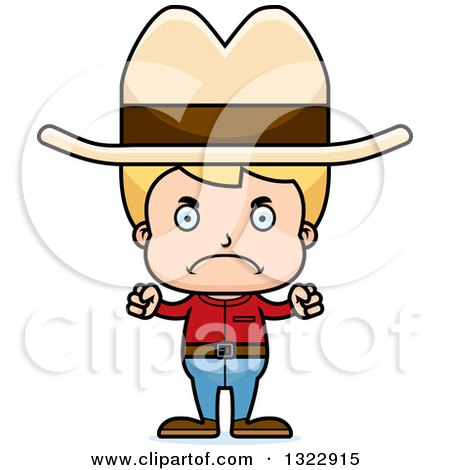 Clipart of a Cartoon Mad Blond White Boy Cowboy - Royalty Free Vector Illustration by Cory Thoman