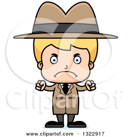 Clipart of a Cartoon Mad Blond White Boy Detective - Royalty Free Vector Illustration by Cory Thoman