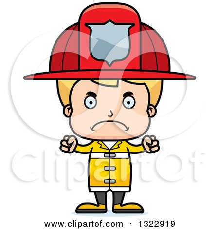 Clipart of a Cartoon Mad Blond White Boy Firefighter - Royalty Free Vector Illustration by Cory Thoman