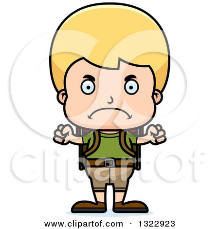 Clipart of a Cartoon Mad Blond White Boy Hiker - Royalty Free Vector Illustration by Cory Thoman