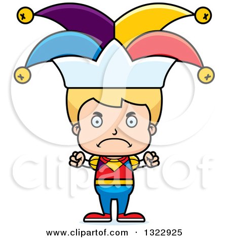 Clipart of a Cartoon Mad Blond White Boy Jester - Royalty Free Vector Illustration by Cory Thoman
