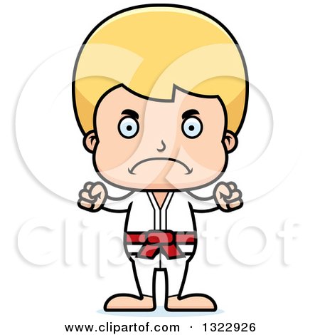 Clipart of a Cartoon Mad Blond White Karate Boy - Royalty Free Vector Illustration by Cory Thoman