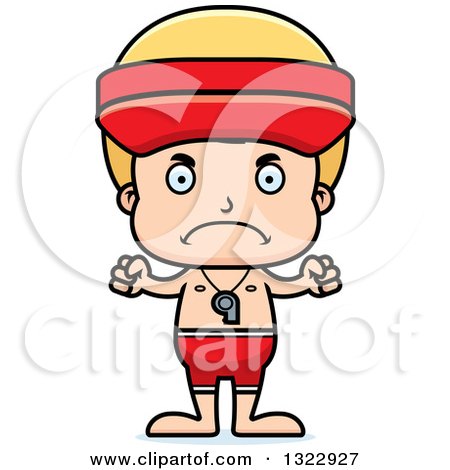 Clipart of a Cartoon Mad Blond White Boy Lifeguard - Royalty Free Vector Illustration by Cory Thoman