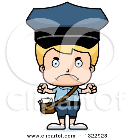 Clipart of a Cartoon Mad Blond White Boy Mailman - Royalty Free Vector Illustration by Cory Thoman
