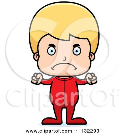 Clipart of a Cartoon Mad Blond White Boy in Pajamas - Royalty Free Vector Illustration by Cory Thoman