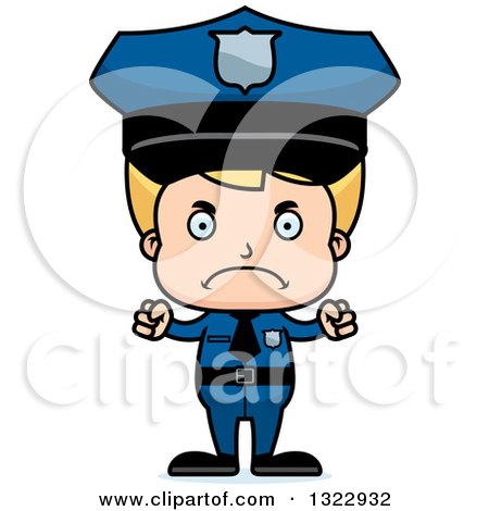 Clipart of a Cartoon Mad Blond White Boy Police Officer - Royalty Free Vector Illustration by Cory Thoman
