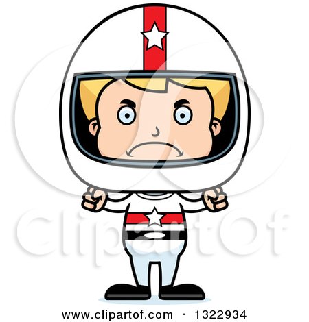 Clipart of a Cartoon Mad Blond White Boy Race Car Driver - Royalty Free Vector Illustration by Cory Thoman