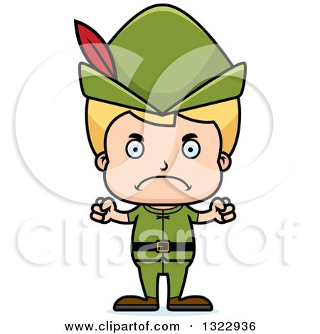 Clipart of a Cartoon Mad Blond White Boy Robin Hood - Royalty Free Vector Illustration by Cory Thoman